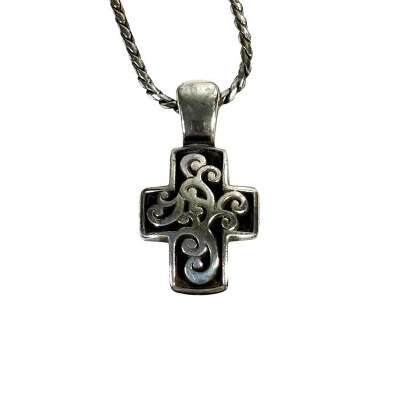 Brighton Cross Swarovski Crystals Pendant Necklace Reversible Scrollwork Design - Picture 6 of 13